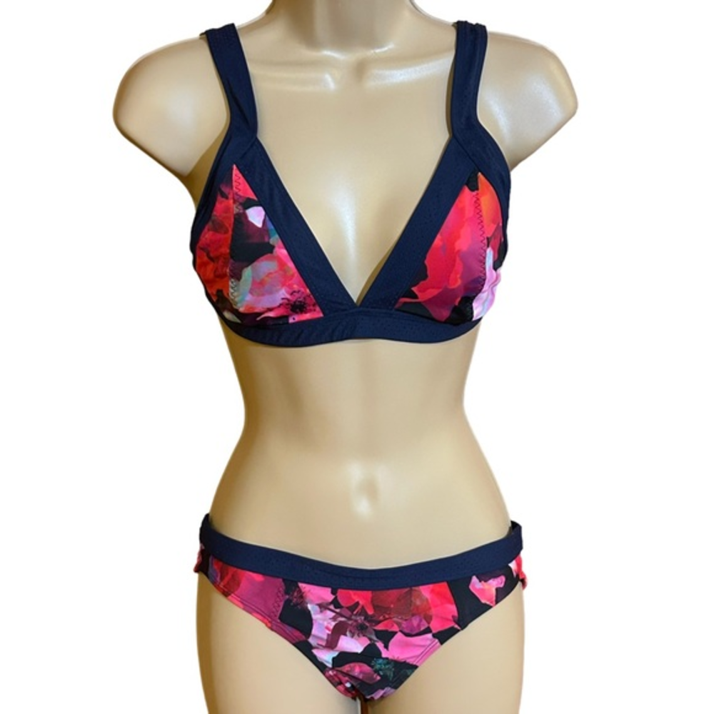 Athleta Blue‎ Red Floral Bikini Swimsuit S